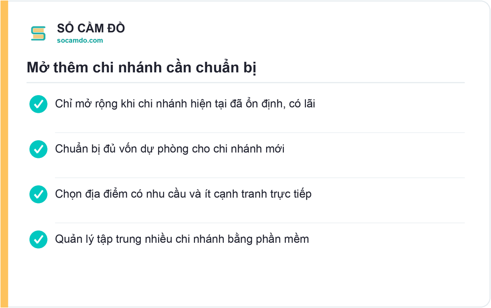 Mở thêm chi nhánh cần chuẩn bị - Sổ Cầm Đồ